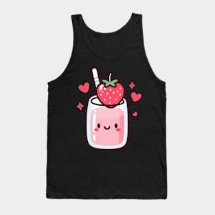 Cute Kawaii Strawberry Milkshake with a Smiley and Hearts | Design for Kawaii Lovers Tank Top